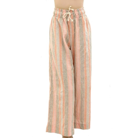 Free People Corfu Striped Cotton-Linen Pants Wide-Leg Pull-On Striped S 276107 - Picture 7 of 7